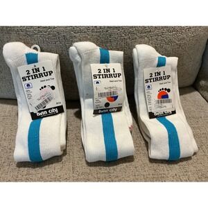 3 Pair Twin City 2 in 1 Stirrup Baseball Socks White Turquoise Blue Size 12-13.5